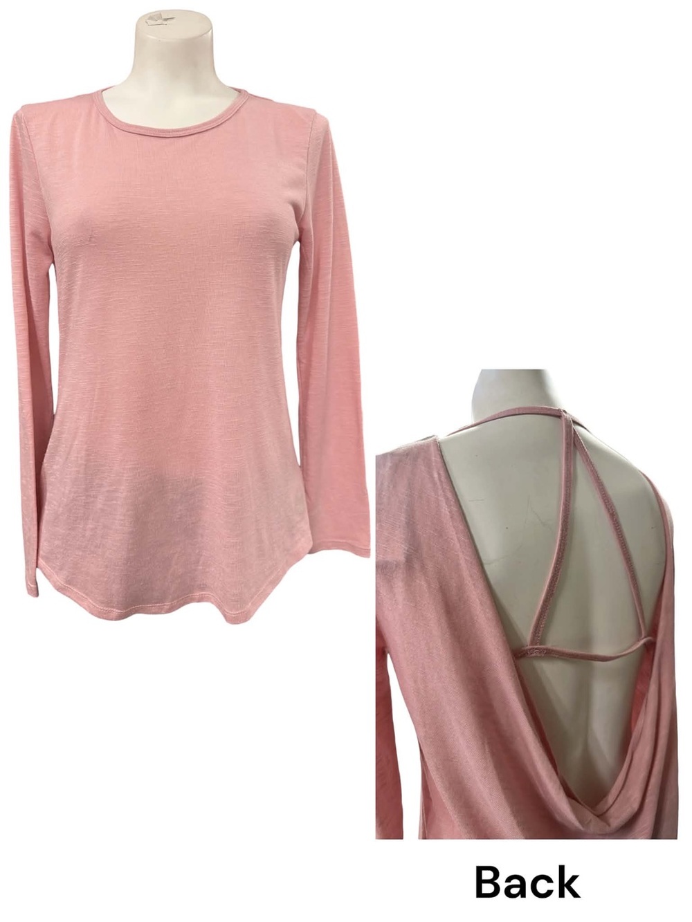 Balance Collection Soft Pink Long Sleeve Open-Drape Back Top Size S